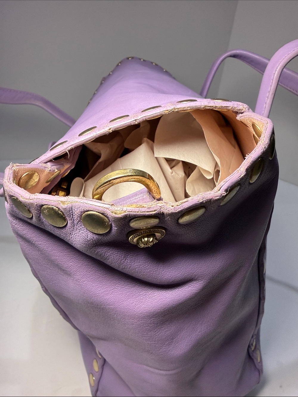 Versace Medusa Stud Leather Tote – Lavender/Lilac - Picture 12 of 16